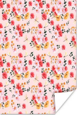 Produktbild von MuchoWow® Poster Blumen - Rosen - Muster 120x180 cm - Kunstposter