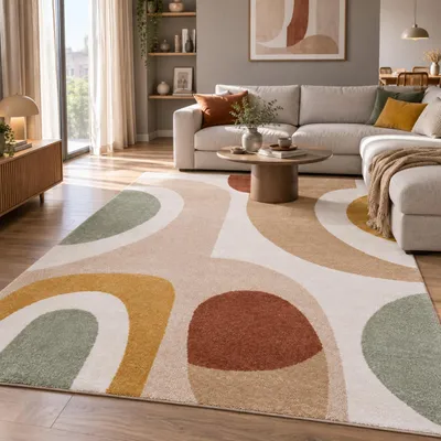 Produktbild von Designer Teppich Faro Bunt Retro Modern, Größe:160x230 cm, KI-generiertes Bild
