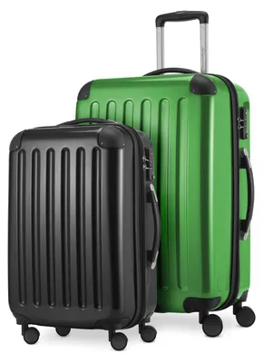 Produktbild von Alex - 2er Set Handgepäck + Mittelgroßer Koffer, Kofferset Resekofffer Trolleys Hartschale Polycarbonat glänzend,Grün-Schwarz