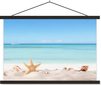Produktbild von MuchoWow® Textilposter Strand - Meer - Muscheln - Seesterne 120x80 cm mit schwarzem Rahmen - Wanddeko