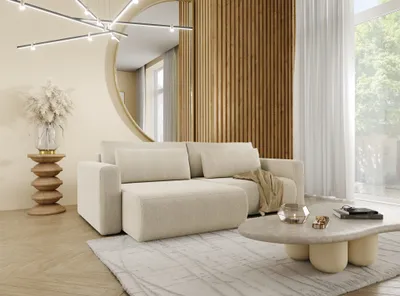 Produktbild von Ecksofa Sofa mit Schlaffunktion CHAIRA Stoff Curio Hellbeige Ottomane Links
