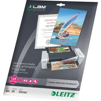 Image de Leitz 7482-00-00 7482 Film de plastification - A4, UDT, 125 mic., 25 pièces, transparent