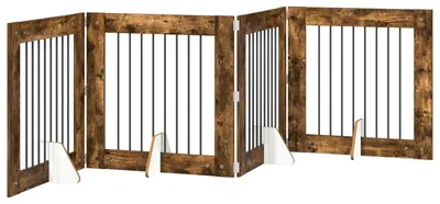 Produktbild von vidaXL Klappbares Hundetor mit Ständern 4 stk. Räuchereiche 321 cm
