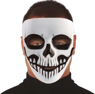Immagine prodotto di Scheletro Masquerade Inquietante maschera di Halloween che copre il viso con un inquietante disegno di ossa, zoccoli scuri, maschera spettrale per costumi, colore: bianco