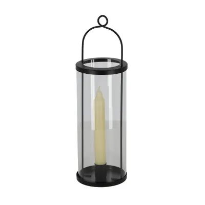 Image de Lanterne avec bougeoire en verre - Noir - H 32,5 cm