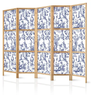 Immagine prodotto di Pannello divisorio giapponese, 5 ante, pieghevole, realizzato in tessuto non tessuto di alta qualità, motivo floreale, ideale per la camera da letto, dimensioni 225 cm x 172 cm