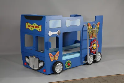 Produktbild von Blaues Kinderbett Holz Möbel Doppelstockbett Feuerwehr Autobett Stilvoll