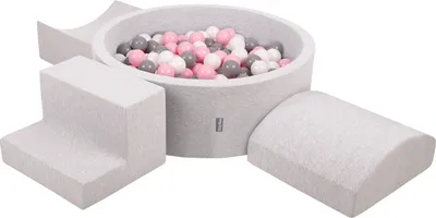 Zdjęcie produktu dla KiddyMoon piankowy plac zabaw ppzp-ok30d-134 z piłeczkami jasnoszary: biały-szary-pudrowy róż basen 300/rampa l/półwałek l/schodek zabawka plac zabaw
