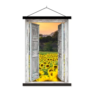 Produktbild von MuchoWow® Textilposter Sonnenblume - Abend - Blumen - Ansicht 120x180 cm mit schwarzem Rahmen - Fotos