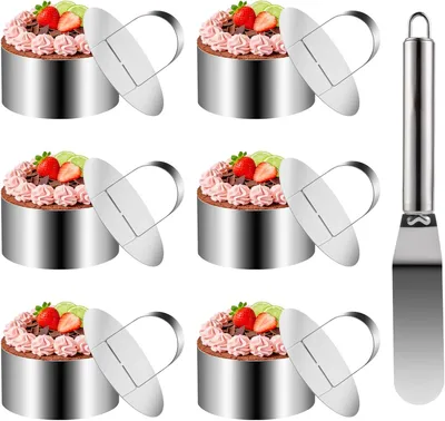 Produktbild von Dessertringe und Servierringe – Set mit 6 Stück – Edelstahl – Servierringe – Tortenformen – Backformen – Backutensilien