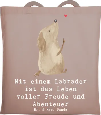 Produktbild von Mr. & Mrs. Panda Stoffbeutel Labradorleben - Braun Pastell - Geschenk, Labrador, Tote Bag, Hund, bester Freund, kinderfreundlich, Schultasche, Shopping Tasche, Freude