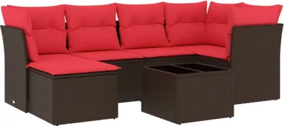 Produktbild von vidaXL 7-tlg. Garten-Sofagarnitur mit Kissen Braun Poly Rattan