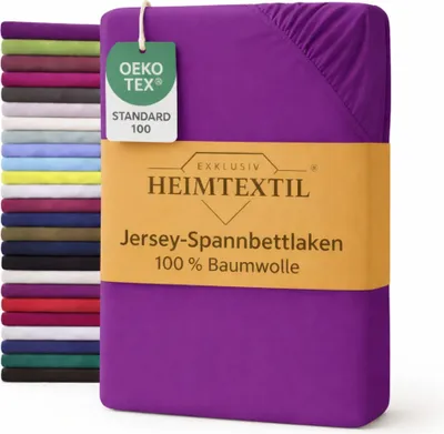 Produktbild von EXKLUSIV HEIMTEXTIL Jersey Spannbettlaken 120 x 200 cm Lila 100% Baumwolle   Bed-Sheet Bettlaken Spannbetttuch
