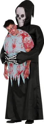 Produktbild von Halloween Skelett Geisterkostüm Grim Reaper Angst Horror Kostüm Unheimlich Todessymbol, Größe: 52 - 54 (L) Farbe: Blau