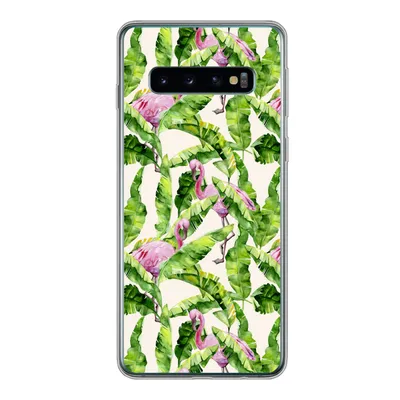 Produktbild von MuchoWow® Handyhülle Schutzhülle Hülle für Samsung Galaxy S10 Flamingo - Blätter - Muster Silikon Softcase Handy Hülle - Handytasche