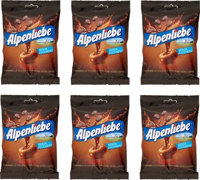 Produktbild von 6x Perfetti Alpenliebe Espresso Caramelle Colate senza zucchero Bonbon mit echtem Kaffee zuckerfreie Süßigkeiten Lollies 80g Beutel