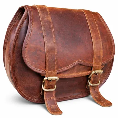 Produktbild von Vintage Leder Fahrradtasche - Handgemachte Motorradsatteltasche für Reisen
