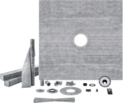 Produktbild von Duschschwellen-Set 1828x1828mm - PVC Mittelflansch 50,8mm - Edelstahlrost 101,6mm - wasserdichte Duschschwelle & Membran - Duschabdichtung für Badezimmer - Duschwanne 32mm