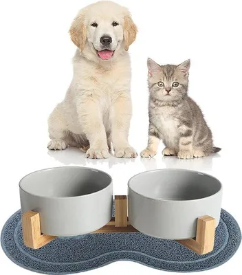 Produktbild von Hundekatzenfutternapf mit Holzständer Grau 2er Set