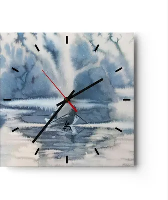 Produktbild von Wanduhr - Quadrat - Glasuhr - Boot Fischer Wasser - 40x40cm - Schleichendes Uhrwerk - Lautlos - zum Aufhängen bereit - Dekoration Modern - Wanddekoration aus Glas - C3AC40x40-3864