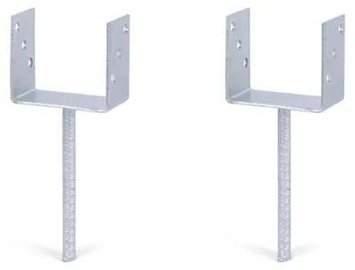Produktbild von Alberts 2 x U-Pfostenträger mit Riffelstahl-Betonanker, 121x104 mm, Betonanker 200 mm, feuerverzinkt, zum Einbetonieren
