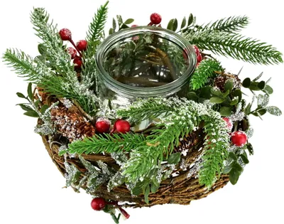 Immagine prodotto di Portacandele in rattan con bacche rosse Ø22 cm