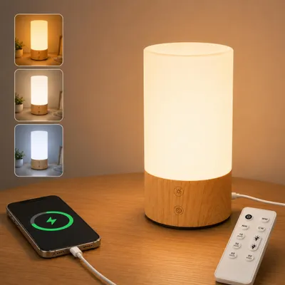 Produktbild von 10.000 Lux Lichttherapielampe mit Fernbedienung, UV-frei, Vollspektrum-Tageslichtlampe mit Timer, 3 Farbtemperaturen, stufenlos dimmbar, Holzsockel