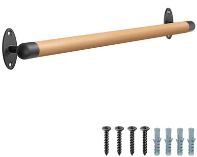 Image de Rampe en bois de 36 pouces avec supports métalliques robustes – Poignée accessible pour les personnes âgées