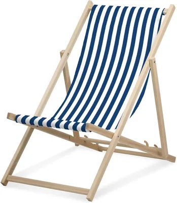 Produktbild von Liegestuhl - schmal gestreift - Dunkelblau - klappbar - aus Buchenholz - bis 95kg belastbar - 3fach verstellbare Lehne - Strandliege