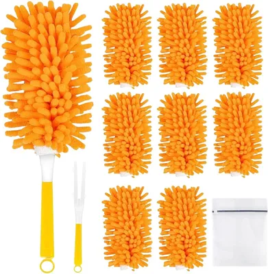 Imagen del producto de Juego de plumillas para polvo, de 12 piezas, con fundas de microfibra lavables, limpieza de 360°, ideal para muebles y automóviles