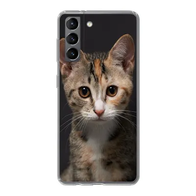 Produktbild von MuchoWow® Handyhülle Schutzhülle Hülle für Samsung Galaxy S21 Katze - Schwarz - Porträt Silikon Softcase Handy Hülle - Softcase