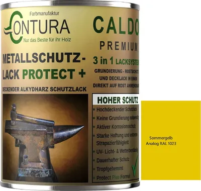 Produktbild von Contura 3 in 1 Rostschutzfarbe 500ml. Metallschutzlack Seidenmatt RAL Metall Lack Farbe Grundierung Rost - RAL 1023 Sommergelb