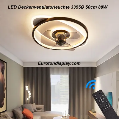 Image de Ventilateur de plafond avec éclairage LED 3355 Lampe de plafond Ventilateur noir Ø 50cm 88W avec télécommande Couleur de lumière/luminosité réglables LED Plafonnier fan light ceiling