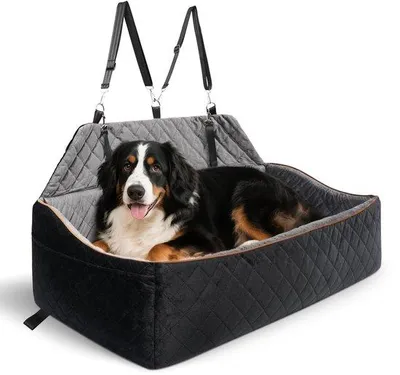 Obrázek produktu pro Uniqoos® Přenosný autosedačka pro psy, vhodná pro střední a velké psy do 45 kg, rozměry 108 x 50 x 53 cm – potažená plyšem a paměťovou pěnou, s integrovaným bezpečnostním postrojem, protiskluzová, omyvatelná