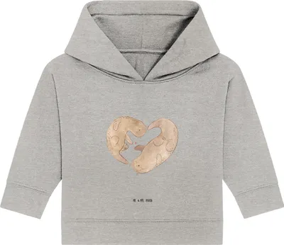 Produktbild von Mr. & Mrs. Panda Organic Baby Hoodie Otter Herz 12. - 18. Monat - Heather Grey - Geschenk, Liebe, Kapuzenshirt, Kapuzensweatshirt