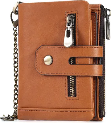 Produktbild von Herren Leder Geldbörse mit Anti-Diebstahl-Kette, Braun