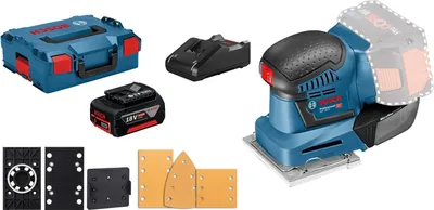 Image de Ponceuse vibrante sans fil Bosch GSS 18V-10 / 1x batterie 4,0 Ah + chargeur, y compris kit d'accessoires dans L-Boxx