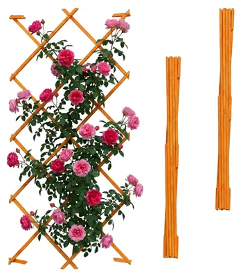 Zdjęcie produktu dla Relaxdays – rozkładana krata do pnączy, zestaw 3 sztuk, 180 x 120 cm, drewno, montaż na ścianie, podpora dla pnączy, drewniana krata, pomarańczowa