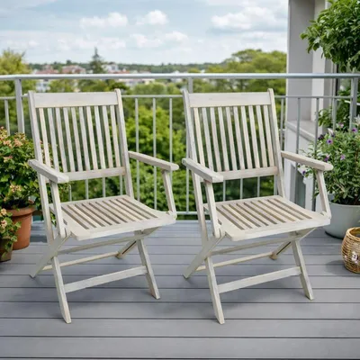Produktbild von Gartenstühle Holzstühle Klappstühle 2er Set Akazie Stuhlset Balkonstühle Weiß