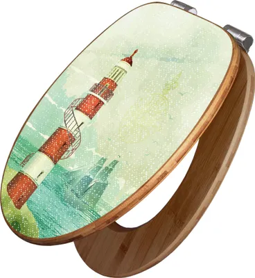 Produktbild von banjado Design WC Sitz Bambus Absenkautomatik -Alter Leuchtturm - Toilettendeckel mit Absenkautomatik Holz/hochwertiger Bambus Klodeckel/WC-Sitz für alle gängigen Toiletten [TDB2 11108]
