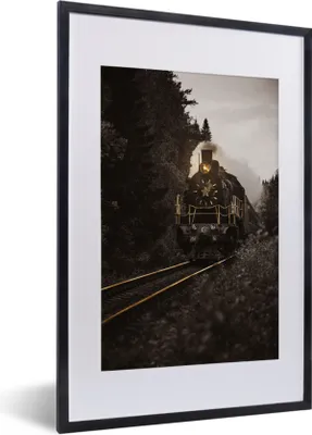 Produktbild von MuchoWow® Gerahmtes Poster Zug - Schwarz - Gold 40x60 cm - Poster mit Schwarzem Bilderrahmen Wandposter Rahmen Foto Bilder - Poster in Rahmen