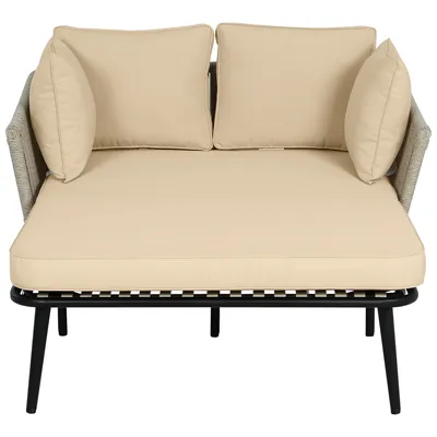 Immagine prodotto di okwish Divano da giardino, Set da salotto da giardino, Set di mobili da balcone, Mobili da salotto, Set da salotto da giardino con 2 cuscini e 2 cuscini decorativi, Sdraio da esterno, Khaki