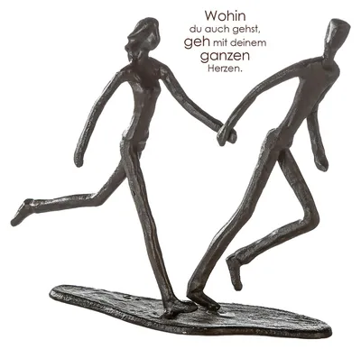 Productafbeelding van Gilde sculptuur, set van twee, rennende figuren, ijzer, bruin. Afmetingen: Hoogte: 17,00 cm, Breedte: 18,00 cm, Diepte: 7,00 cm. Artikelnummer: 74569