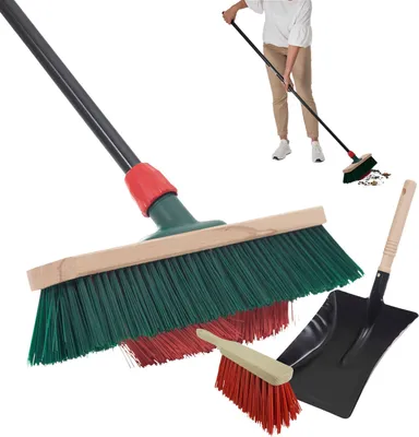 Produktbild von Novaliv Gartenbesen mit Stiel V-Borsten 40 cm Elaston Borsten inkl. Kehrgarnitur verzinkt mit Gummilippe bestehend aus Kehrblech & Handfeger Terassenbesen Hofbesen Stallbesen Outdoor broom