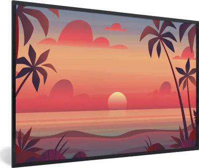 Produktbild von MuchoWow® MuchoWow® Gerahmtes Poster Retro - Strand - Sonne 90x60 cm - Poster mit zchwarzem Bilderrahmen - Fotorahmen - Foto-Plakat