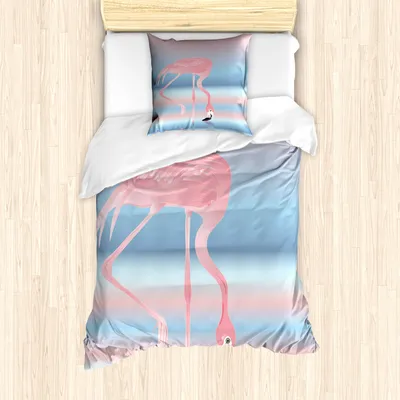 Produktbild von ABAKUHAUS Flamingo Mantele, Vögel in Love See, Milbensicher Allergiker geeignet mit Kissenbezügen, 135 cm x 200 cm - 80 x 80 cm, Pink Blau