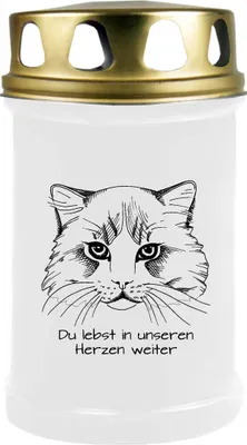 Produktbild von Grabkerze Weiß, Brenndauer: 48 Stunden, Motiv: Katze 2
