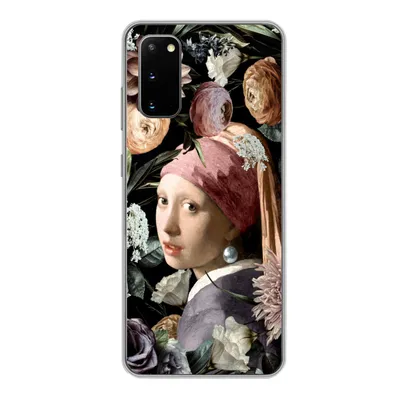 Produktbild von MuchoWow® Handyhülle Schutzhülle Hülle für Samsung Galaxy S20 Mädchen mit Perlenohrring - Blumen - Vermeer - Pastell - Kunstwerk - Gemälde - Alte Meister Silikon Softcase Handy Hülle - Bild
