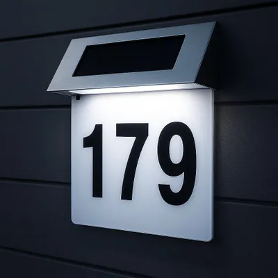 Zdjęcie produktu dla MasterLED Solarne oświetlenie numeru domu LED - 6500K chłodna biel - IP44 stal nierdzewna - czujnik zmierzchu - oświetlenie zewnętrzne