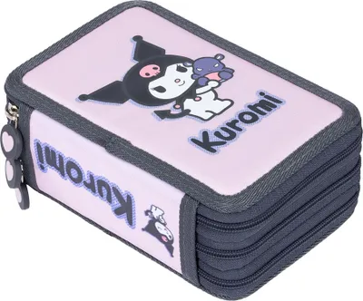 A pink pencil case with a Kuromi character design.